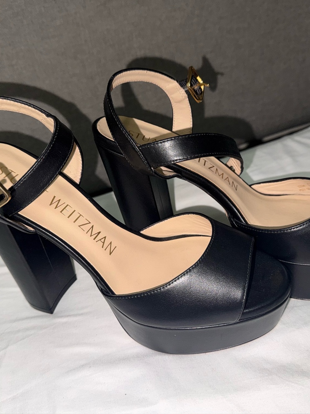 Stuart Weitzman Black Leather High Block Platform Sandals